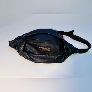 NWOT Adidas Faux Leather Black Belt Bag with Gold Logo